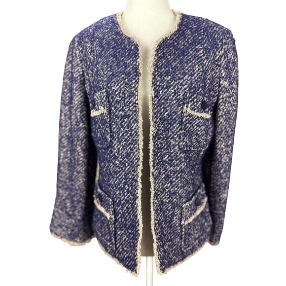 Talbots 10 Purple White Tweed Woven Blazer Jacket Classic Fall Winter Wool Blend - Picture 2 of 12